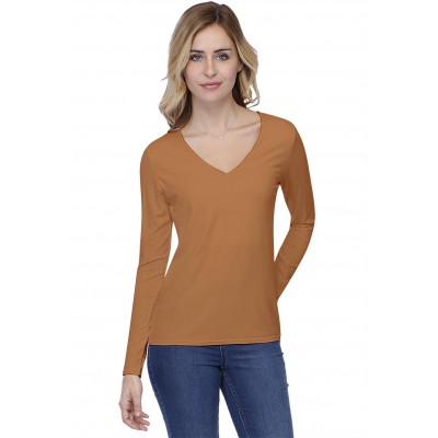 T-shirt coupe droite col V doublé devant manches longues en modal BAY05