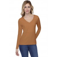 T-shirt coupe droite col V doublé devant manches longues en modal BAY05