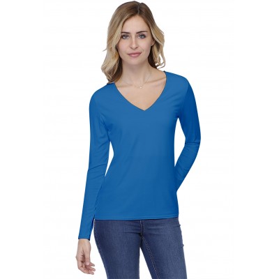 T-shirt coupe droite col V doublé devant manches longues en modal BAY05