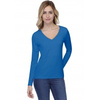 T-shirt coupe droite col V doublé devant manches longues en modal BAY05