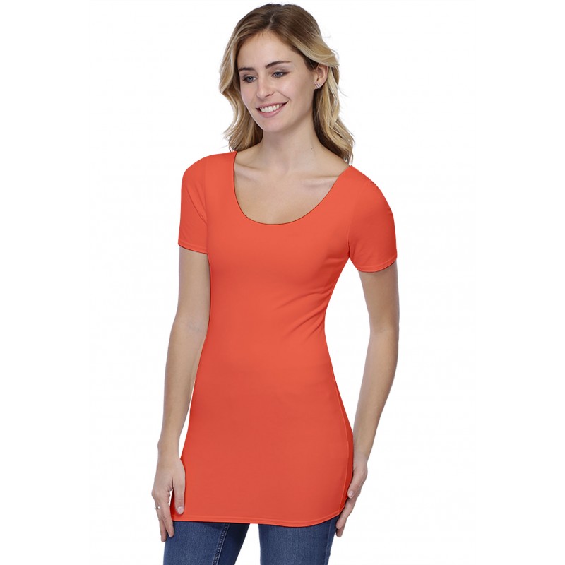 T-shirt long col danseuse manches courtes en modal ROXANE08 T-shirt long col danseuse manches courtes en modal ROXANE08