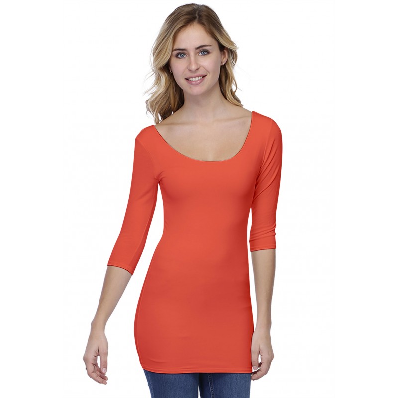 T-shirt long col danseuse manches 3-4 en modal ROXANE09 T-shirt long col danseuse manches 3-4 en modal ROXANE09