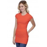 T-shirt long ras du cou doublé devant manches courtes capes en modal KATIA07