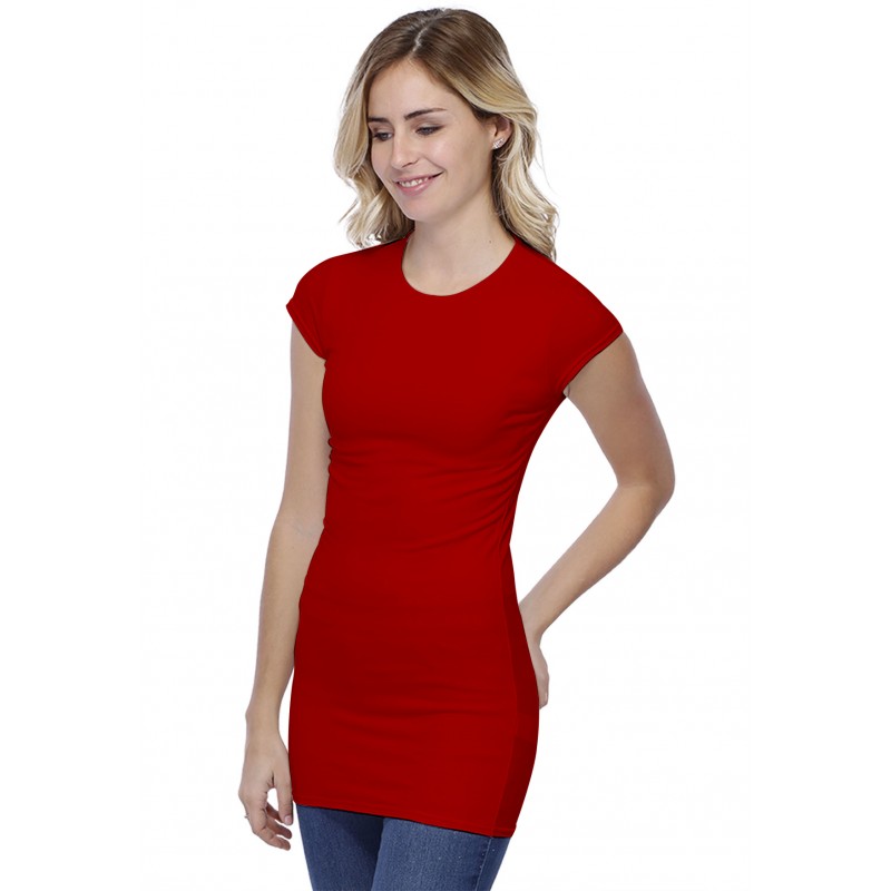 T-shirt long ras du cou doublé devant manches courtes capes en modal KATIA07 T-shirt long ras du cou doublé devant manches courtes capes en modal KATIA07