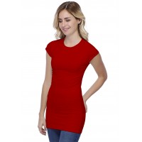 T-shirt long ras du cou doublé devant manches courtes capes en modal KATIA07