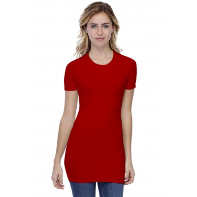 T-shirt long ras du cou doublé devant manches courtes en modal KATIA08