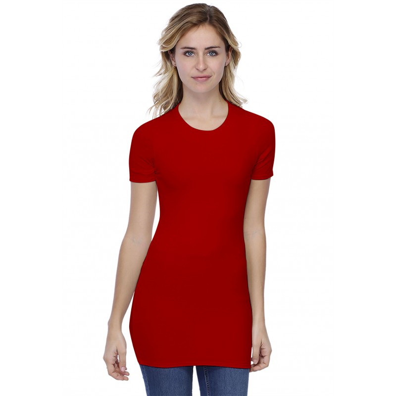 T-shirt long ras du cou doublé devant manches courtes en modal KATIA08 T-shirt long ras du cou doublé devant manches courtes en modal KATIA08
