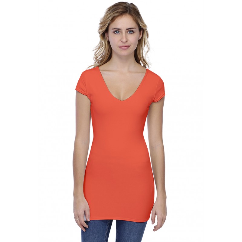 T-shirt long col V manches courtes capes en modal VIVI07 T-shirt long col V manches courtes capes en modal VIVI07