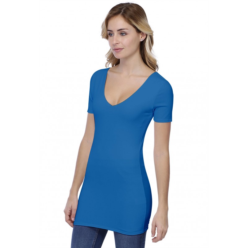 T-shirt long col V doublé manches courtes en modal VIVI08 T-shirt long col V doublé manches courtes en modal VIVI08