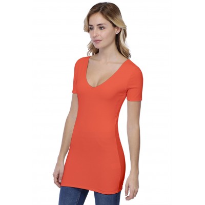 T-shirt long col V doublé manches courtes en modal VIVI08