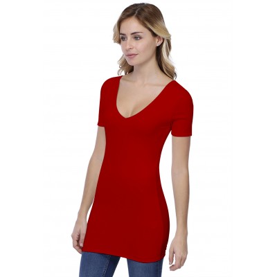 T-shirt long col V doublé manches courtes en modal VIVI08
