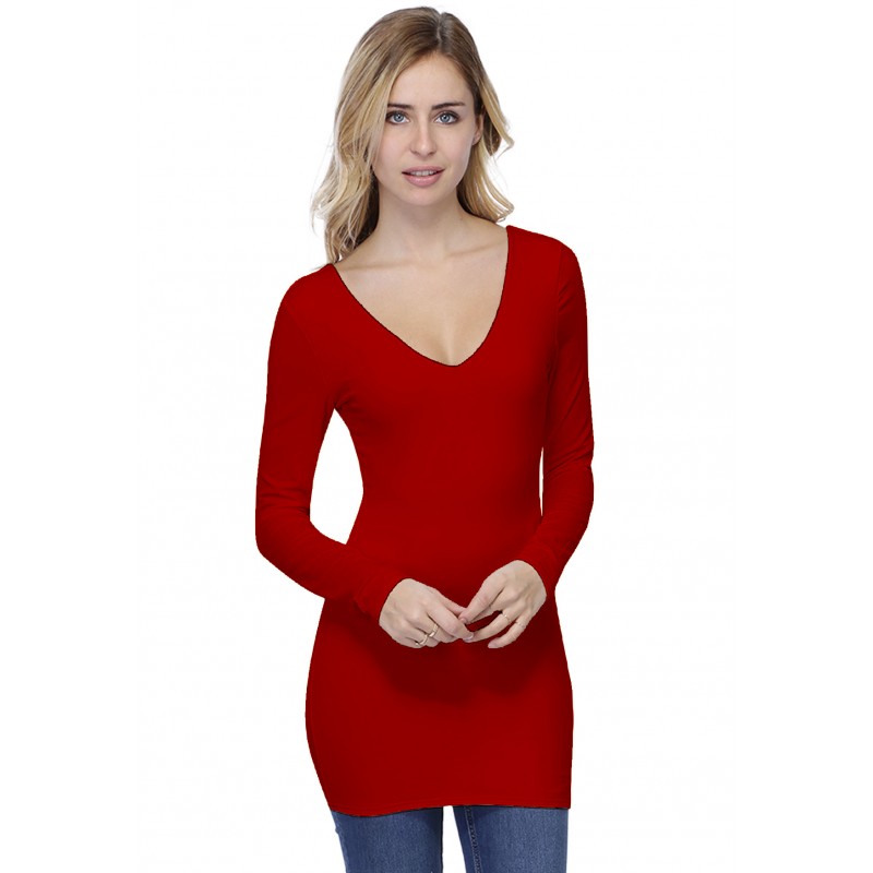 T-shirt long col V devant et dos manches longues en modal VIVI10 T-shirt long col V devant et dos manches longues en modal VIVI10