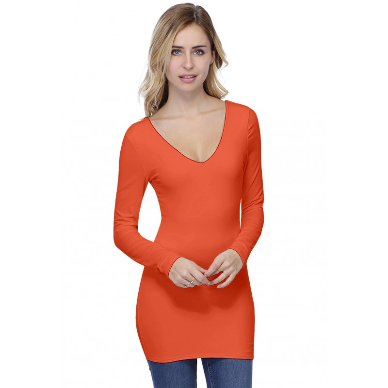 T-shirt long col V devant et dos manches longues en modal VIVI10 T-shirt long col V devant et dos manches longues en modal VIVI10