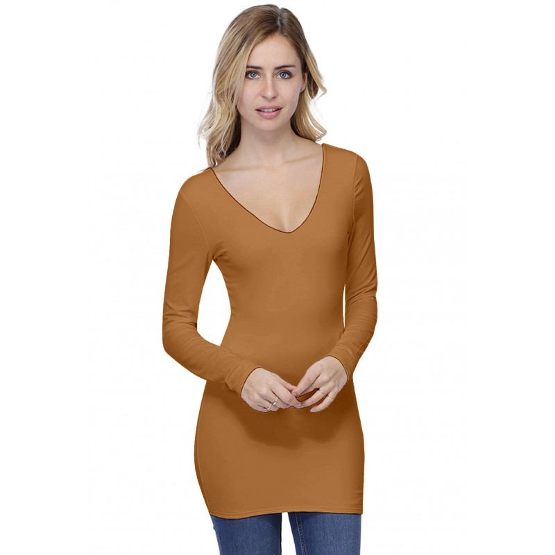 T-shirt long col V devant et dos manches longues en modal VIVI10 T-shirt long col V devant et dos manches longues en modal VIVI10