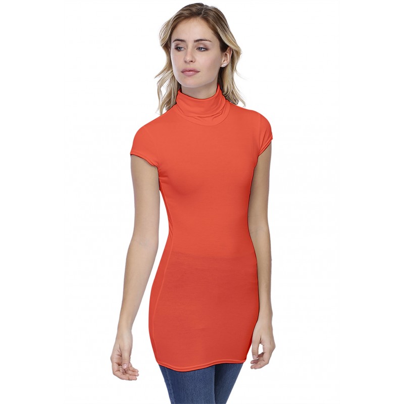 T-shirt long col roulé manches courtes capes en modal CINDY07 T-shirt long col roulé manches courtes capes en modal CINDY07