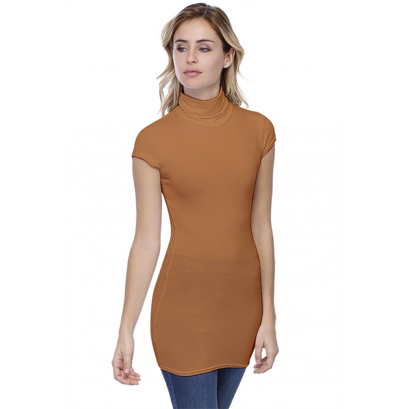T-shirt long col roulé manches courtes capes en modal CINDY07 T-shirt long col roulé manches courtes capes en modal CINDY07