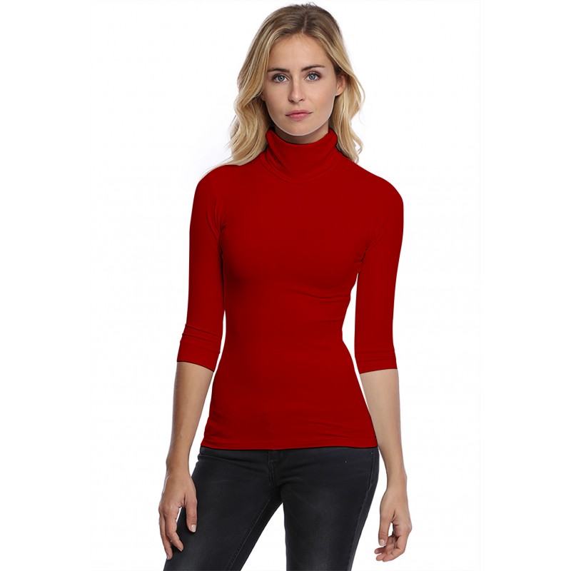 T-shirt long col roulé manches 3-4 en modal CINDY09 T-shirt long col roulé manches 3-4 en modal CINDY09
