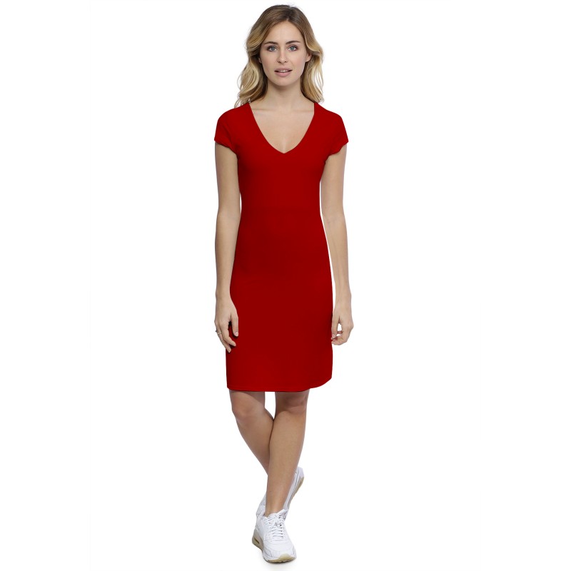 Robe col V devant et derrière manches courtes capes en modal VIVI17 Robe col V devant et derrière manches courtes capes en modal VIVI17