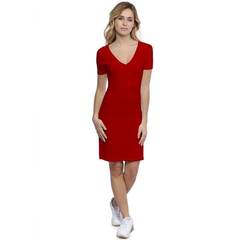 Robe col V devant et derrière manches courtes en modal VIVI18 Robe col V devant et derrière manches courtes en modal VIVI18