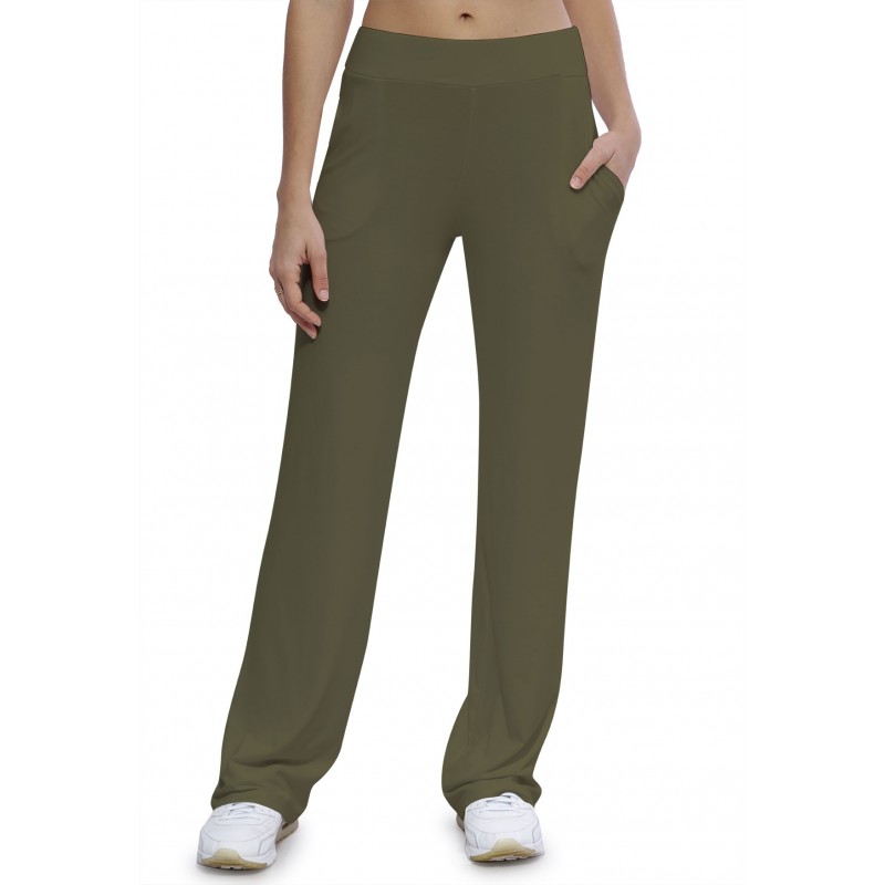 Pantalon coupe droite taille élastique avec poches en maille modal ALINA Pantalon coupe droite taille élastique avec poches en maille modal ALINA