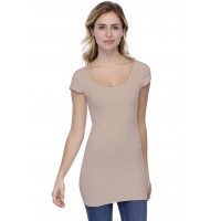 T-shirt long col danseuse manches courtes capes en modal ROXANE07