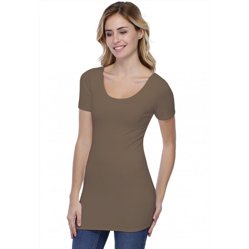 T-shirt long col danseuse manches courtes en modal ROXANE08 T-shirt long col danseuse manches courtes en modal ROXANE08