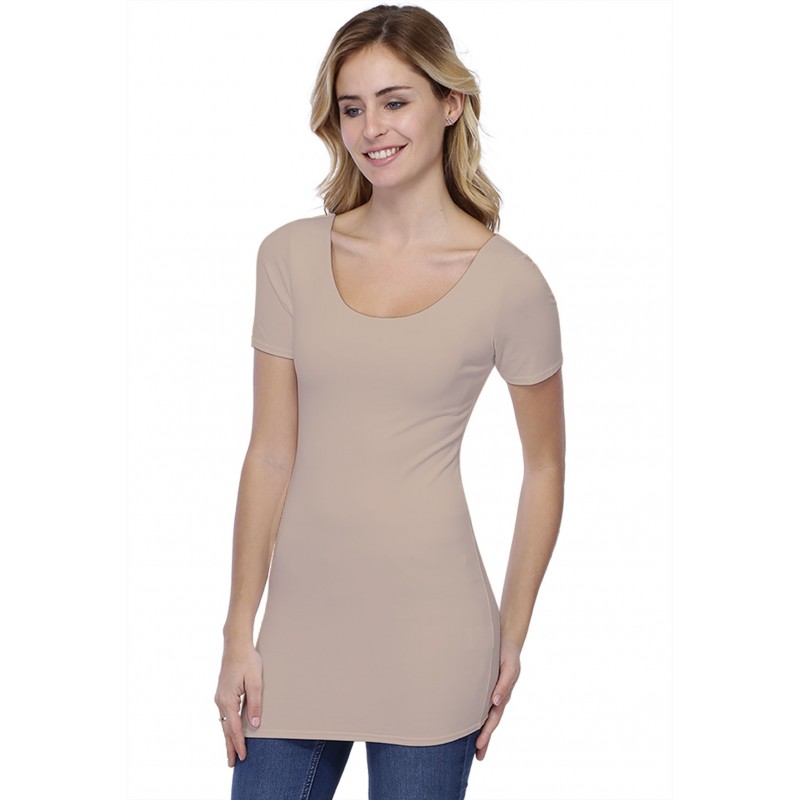 T-shirt long col danseuse manches courtes en modal ROXANE08 T-shirt long col danseuse manches courtes en modal ROXANE08
