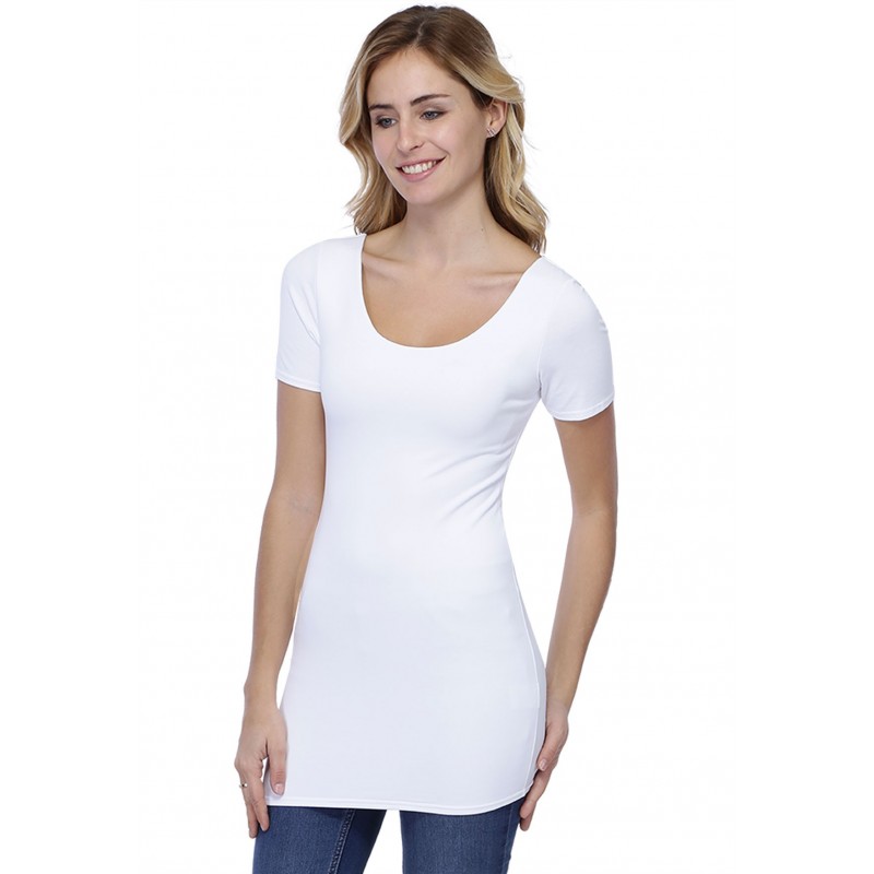 T-shirt long col danseuse manches courtes en modal ROXANE08 T-shirt long col danseuse manches courtes en modal ROXANE08