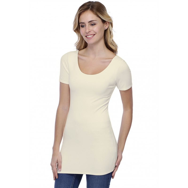 T-shirt long col danseuse manches courtes en modal ROXANE08 T-shirt long col danseuse manches courtes en modal ROXANE08