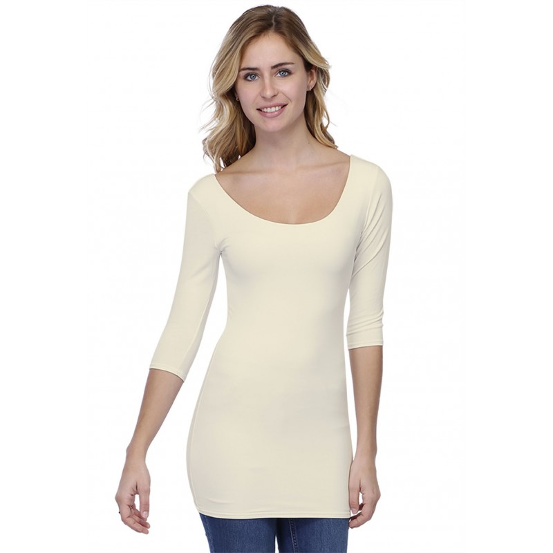 T-shirt long col danseuse manches 3-4 en modal ROXANE09 T-shirt long col danseuse manches 3-4 en modal ROXANE09