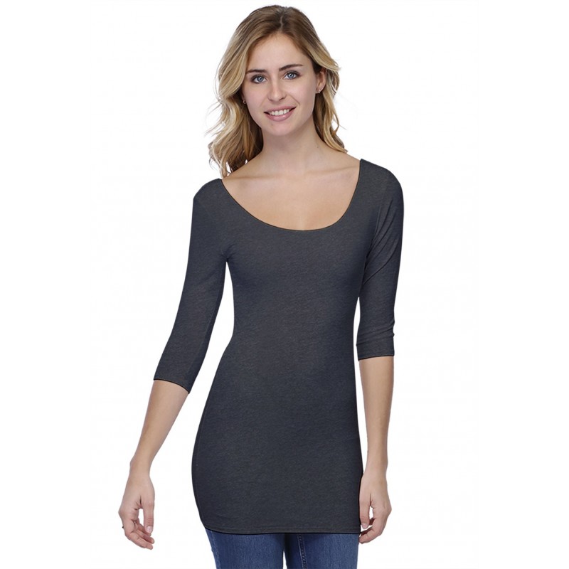 T-shirt long col danseuse manches 3-4 en modal ROXANE09 T-shirt long col danseuse manches 3-4 en modal ROXANE09