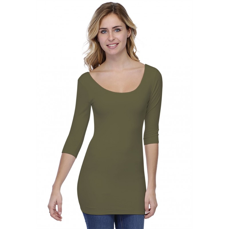T-shirt long col danseuse manches 3-4 en modal ROXANE09 T-shirt long col danseuse manches 3-4 en modal ROXANE09
