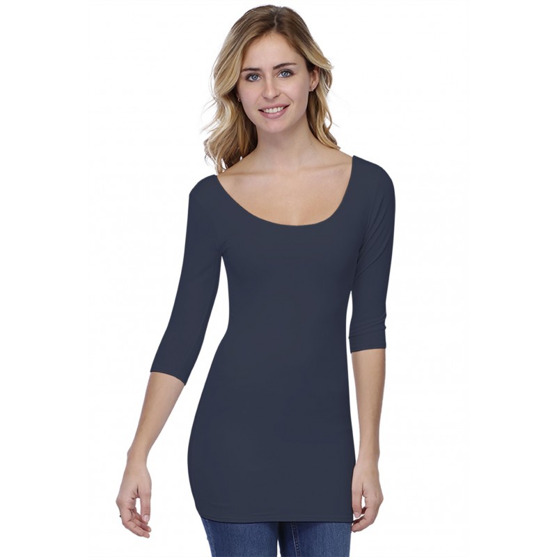 T-shirt long col danseuse manches 3-4 en modal ROXANE09