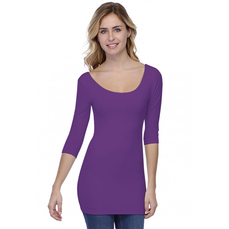 T-shirt long col danseuse manches 3-4 en modal ROXANE09 T-shirt long col danseuse manches 3-4 en modal ROXANE09