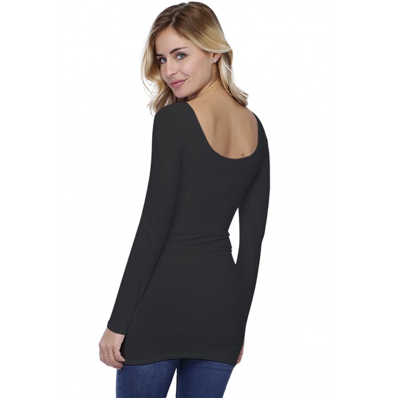 T-shirt long col danseuse manches longues en modal ROXANE10 T-shirt long col danseuse manches longues en modal ROXANE10