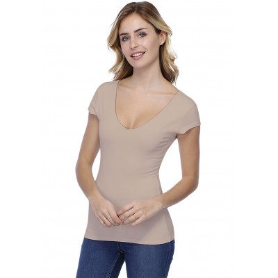 T-shirt col V doublé devant et derrière manches courtes en modal VIVI02