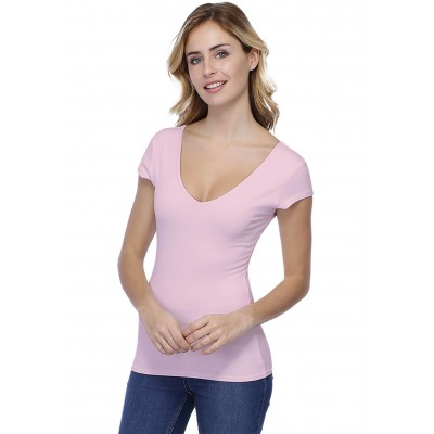 T-shirt col V doublé devant et derrière manches courtes en modal VIVI02