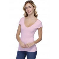 T-shirt col V doublé devant et derrière manches courtes en modal VIVI02