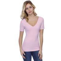 T-shirt col V doublé devant et derrière manches courtes en modal VIVI03