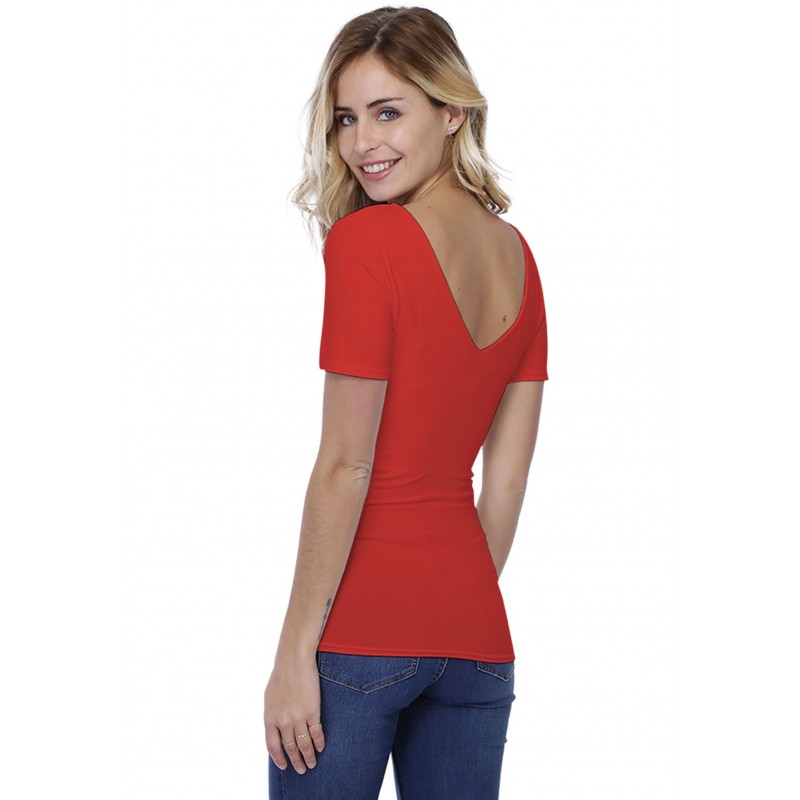 T-shirt col V doublé devant et derrière manches courtes en modal VIVI03 T-shirt col V doublé devant et derrière manches courtes en modal VIVI03
