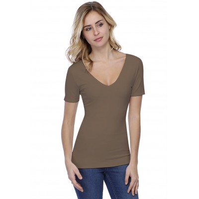 T-shirt col V doublé devant et derrière manches courtes en modal VIVI03