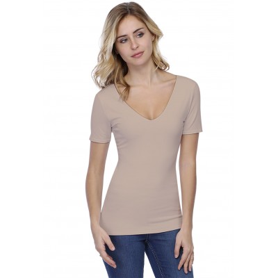 T-shirt col V doublé devant et derrière manches courtes en modal VIVI03