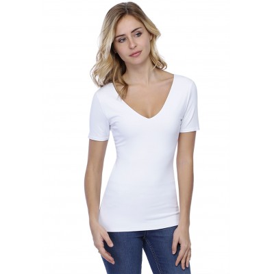 T-shirt col V doublé devant et derrière manches courtes en modal VIVI03