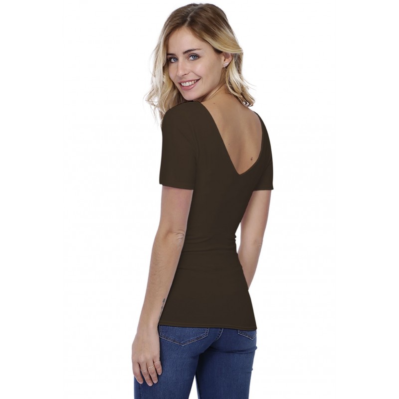 T-shirt col V doublé devant et derrière manches courtes en modal VIVI03 T-shirt col V doublé devant et derrière manches courtes en modal VIVI03