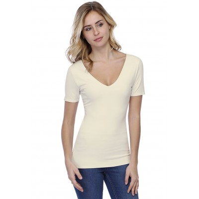 T-shirt col V doublé devant et derrière manches courtes en modal VIVI03