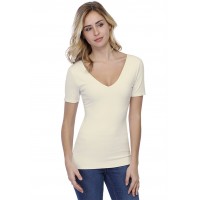 T-shirt col V doublé devant et derrière manches courtes en modal VIVI03