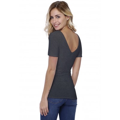T-shirt col V doublé devant et derrière manches courtes en modal VIVI03