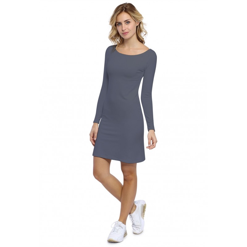 Robe col bateau manches longues en modal GUIMAUVE05 Robe col bateau manches longues en modal GUIMAUVE05