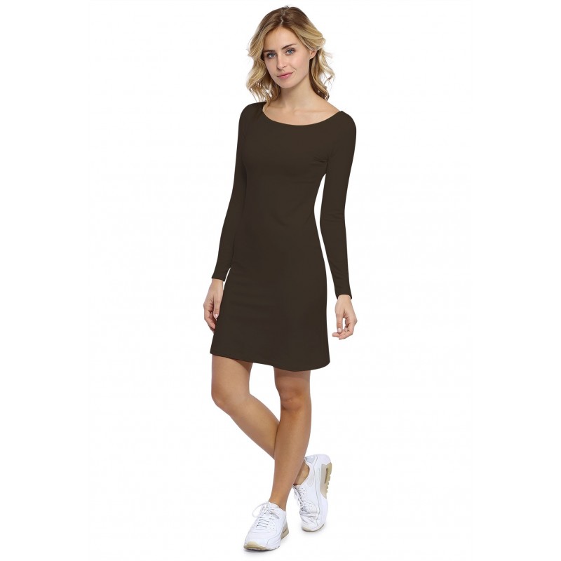 Robe col bateau manches longues en modal GUIMAUVE05 Robe col bateau manches longues en modal GUIMAUVE05