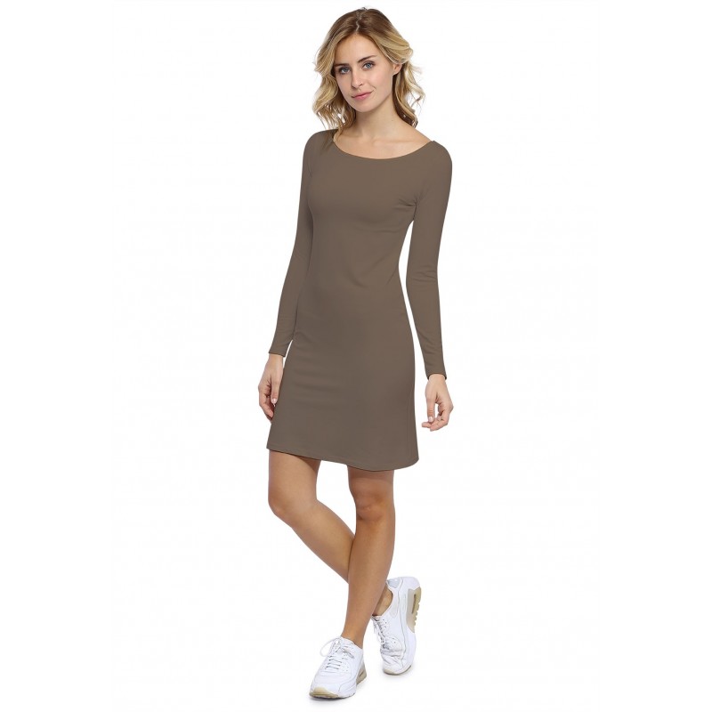 Robe col bateau manches longues en modal GUIMAUVE05 Robe col bateau manches longues en modal GUIMAUVE05